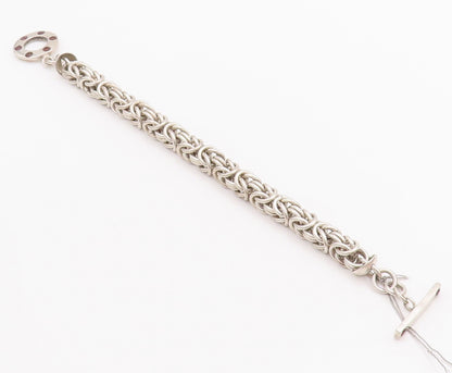 925 Sterling Silver Vintage Bracelet Byzantine Chain Garnet Toggle Lock  BT10508
