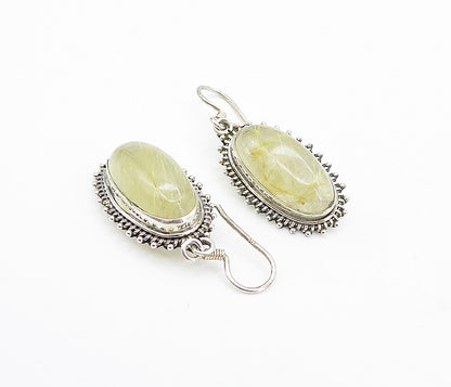 925 Sterling Silver  Vintage Cabochon Rutilated Quartz Dangle Earrings  EG3635