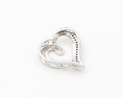 925 Sterling Silver  Shiny Genuine Diamonds Open Love Heart Pendant  PT14935