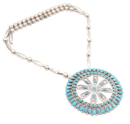 925 Sterling Silver Vintage Necklace VICTOR MOSES BEGAY NAVAJO Turquoise NE4486