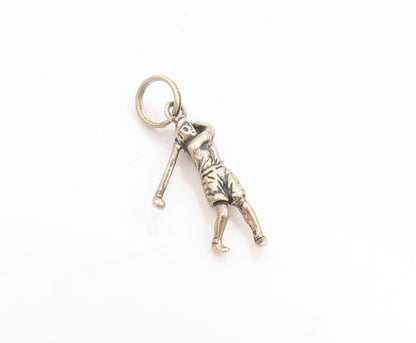 925 Sterling Silver Vintage Pendant 3D Etched Golf Sport Swing Charm  PT25125