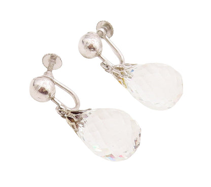 925 Sterling Silver Vintage Earrings Modernist Water Drop Cut CZ  EG13057