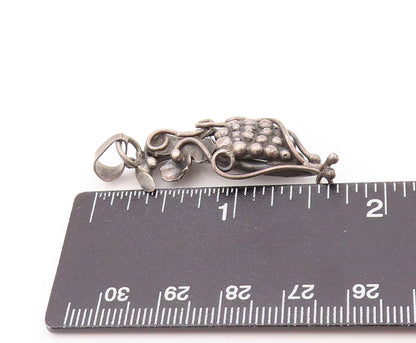 925 Sterling Silver Vintage Pendant Dark Tone Cutout Grape Vine  PT23977