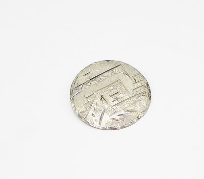 MEXICO 925 Silver Vintage Etched Pattern Detail Pendant Brooch Pin BP1019