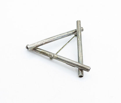 MEXICO 925 Sterling Silver - Vintage Oxidized Triangle Tubes Brooch Pin - BP2503