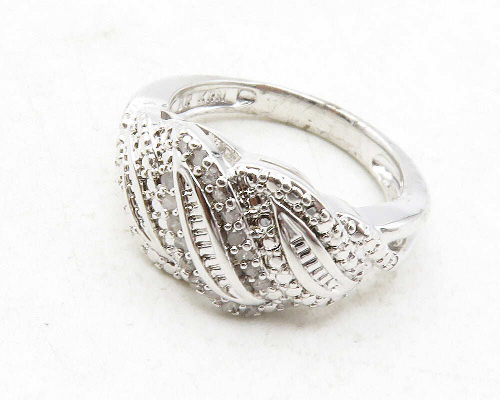 925 Sterling Silver  Genuine Diamonds Shiny Swirl Band Ring Sz 6  RG12508