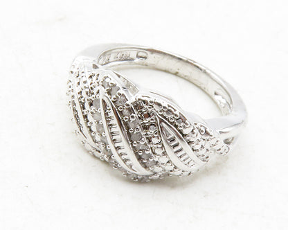 925 Sterling Silver  Genuine Diamonds Shiny Swirl Band Ring Sz 6  RG12508