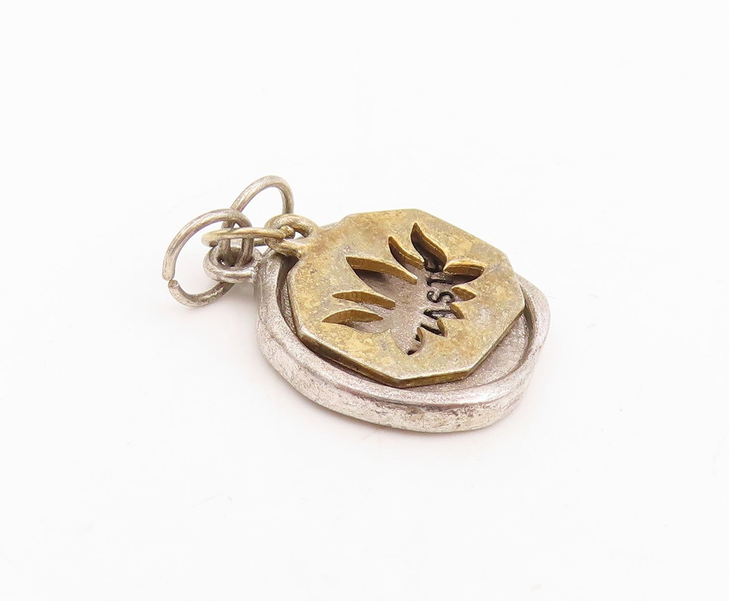 925 Sterling Silver Vintage Pendant Engraved Namaste Lotus Flower Charm  PT25386