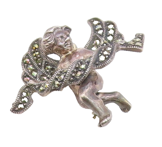 JUDITH JACK 925 Silver  Vintage Dancing Girl Marcasite Brooch Pin  BP10304
