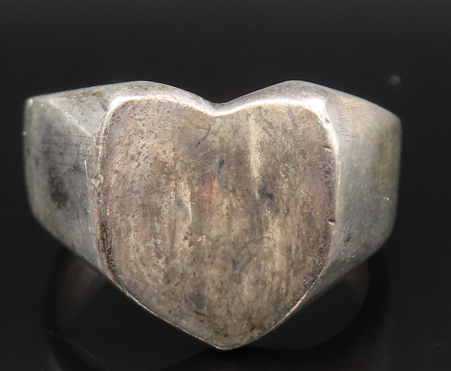 MEXICO 925 Silver  Vintage Minimalist Concave Love Heart Ring Sz 11.5  RG25428