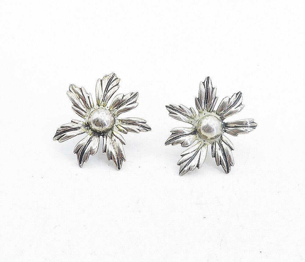 925 Sterling Silver  Vintage Sculpted Flower Non Pierce Drop Earrings  EG2352