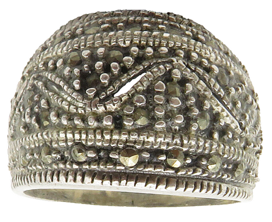 925 Sterling Silver  Vintage Marcasite Cutout Dome Band Ring Sz 7  RG15394
