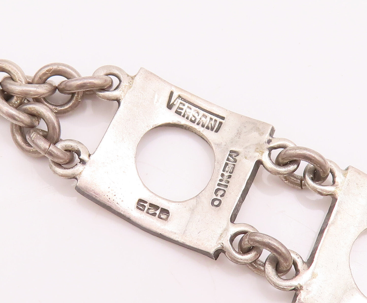 925 Sterling Silver Vintage Bracelet VERSANI Squares With Cutout Circle  BT10475