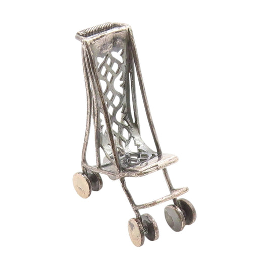 925 Sterling Silver Vintage Decorative Piece Dark Tone Baby Stroller   TR4011