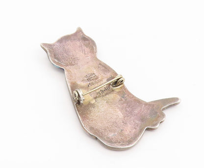 925 Sterling Silver Vintage Brooch Pin TAXCO Abalone Inlay Modernist Cat BP12428