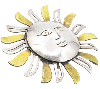 MEXICO 925 Sterling Silver  Vintage 2 Tone Etched Sun Face Brooch Pin  BP3119