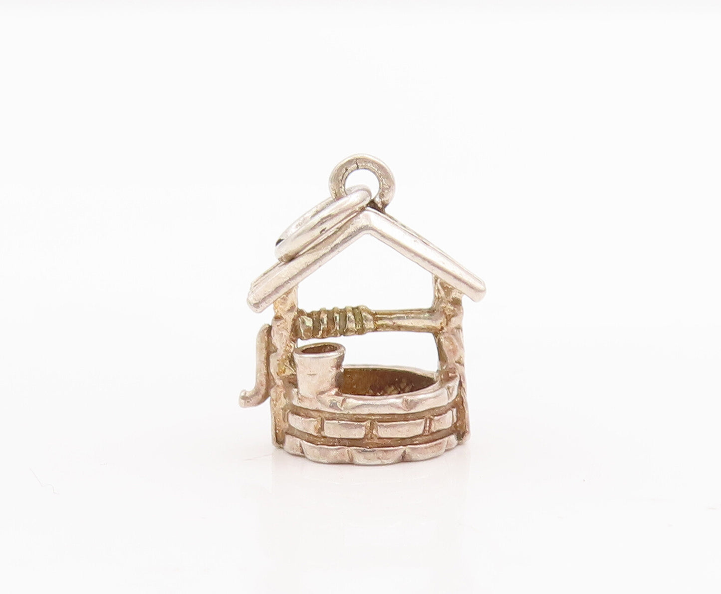 925 Sterling Silver Vintage Pendant Solid 3D Carved  Water Well Charm  PT23043