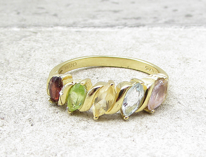 Gold Over 925 Sterling Silver Multi Colored Gemstones Band Ring Sz 6 RG1682