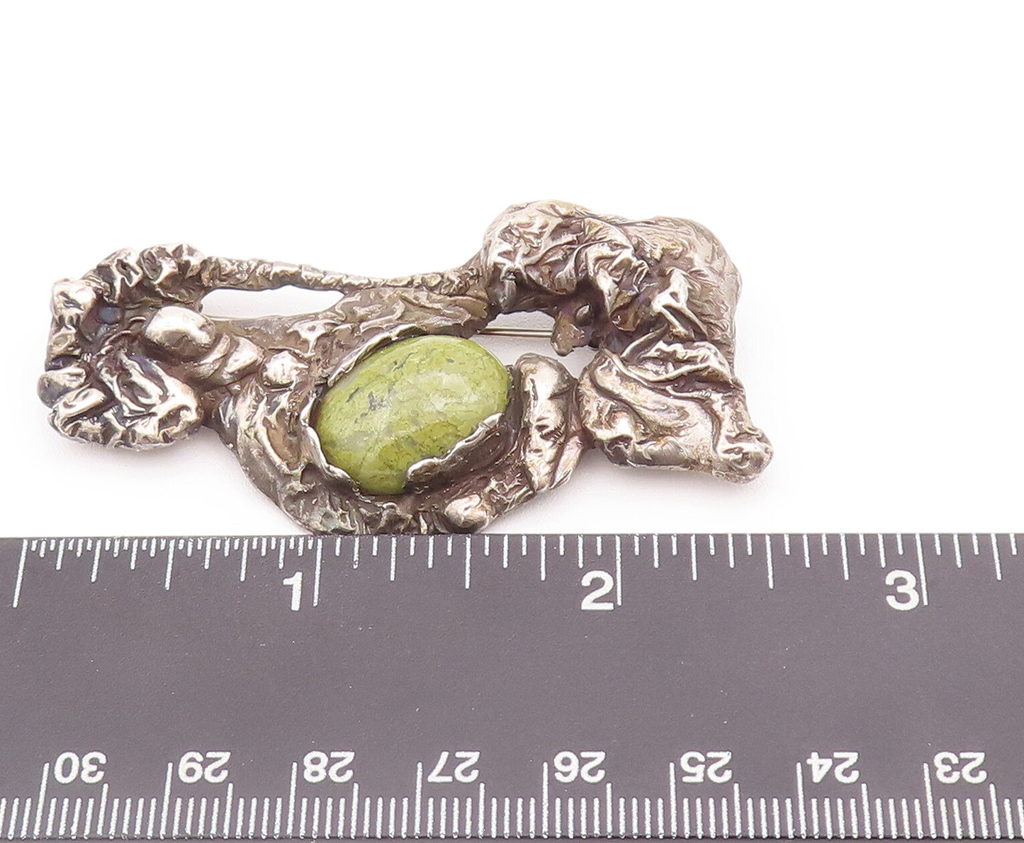 925 Sterling Silver Vintage Brooch Pin Brutalist Cabochon Oval Turquoise BP10782