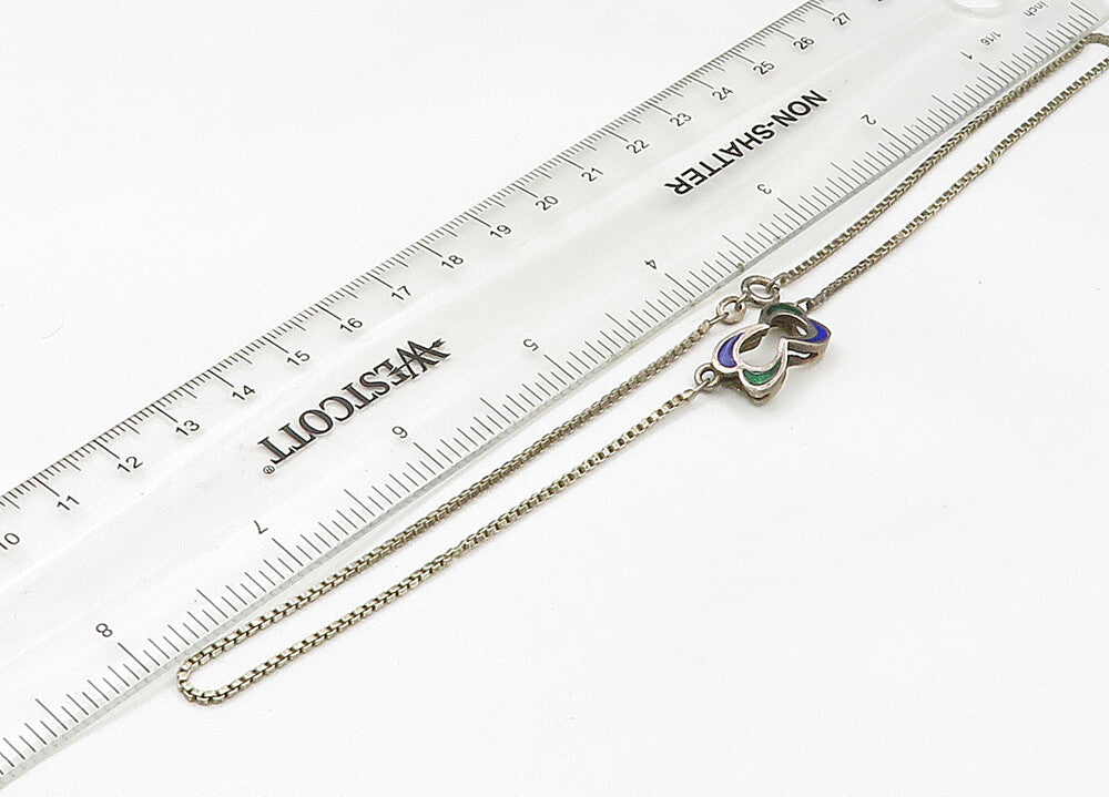 925 Sterling Silver  Vintage Enamel Detail Box Link Chain Necklace  NE3724