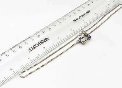 925 Sterling Silver  Vintage Enamel Detail Box Link Chain Necklace  NE3724