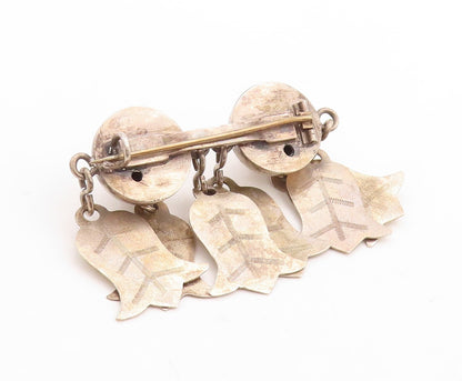 925 Sterling Silver Vintage Brooch Pin Dark Tone Cutout Christmas Bells  BP11438