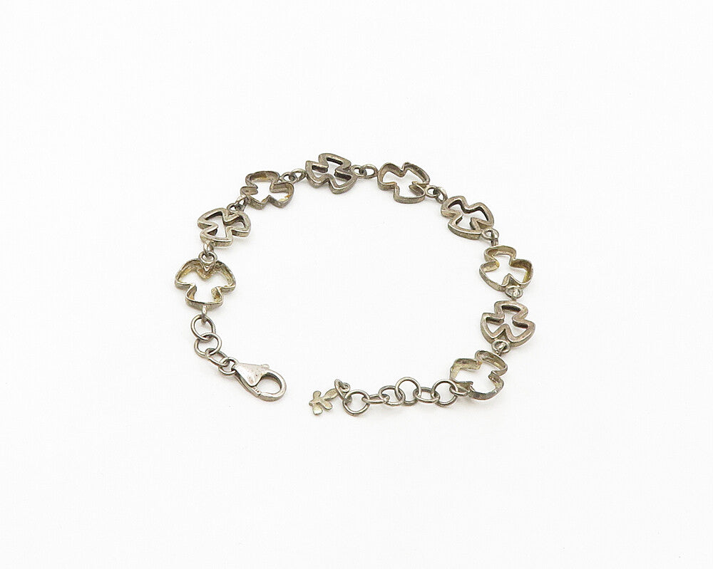 IRELAND 925 Silver  Vintage Dark Tone Open Clovers Chain Bracelet  BT7133