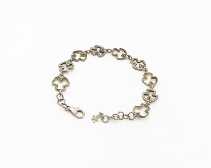 IRELAND 925 Silver  Vintage Dark Tone Open Clovers Chain Bracelet  BT7133