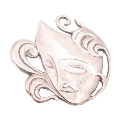 925 Sterling Silver Vintage Brooch Swirly Masquerade Theater Mask Pin  BP12102