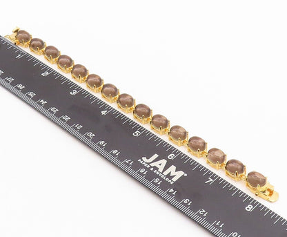 925 Sterling Silver Vintage Bracelet Gold Plated Cabochon Smoky Quartz  BT10776
