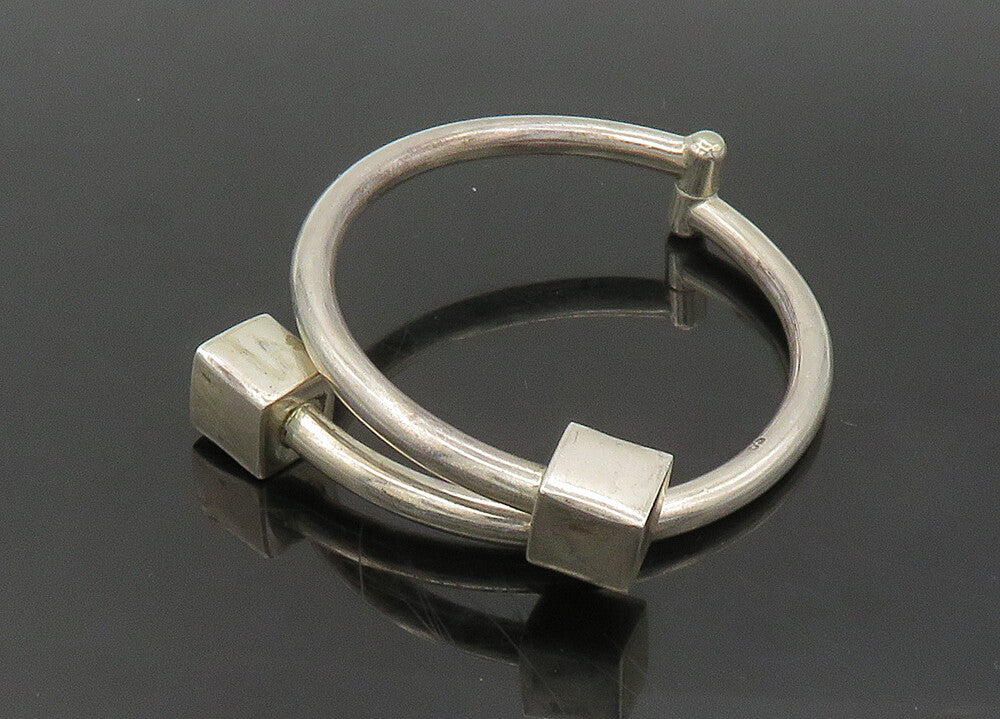 MEXICO 925 Silver  Vintage Shiny Cube Ends Bypass Bangle Bracelet  BT9002