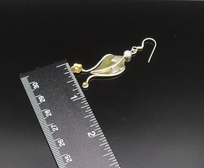 925 Silver  Vintage Two Tone Floral Leaf Stem Fire Opal Earrings  EG11746
