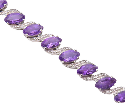 925 Sterling Silver Vintage Bracelet Swirly Carved Oval Cut Amethyst  BT10871