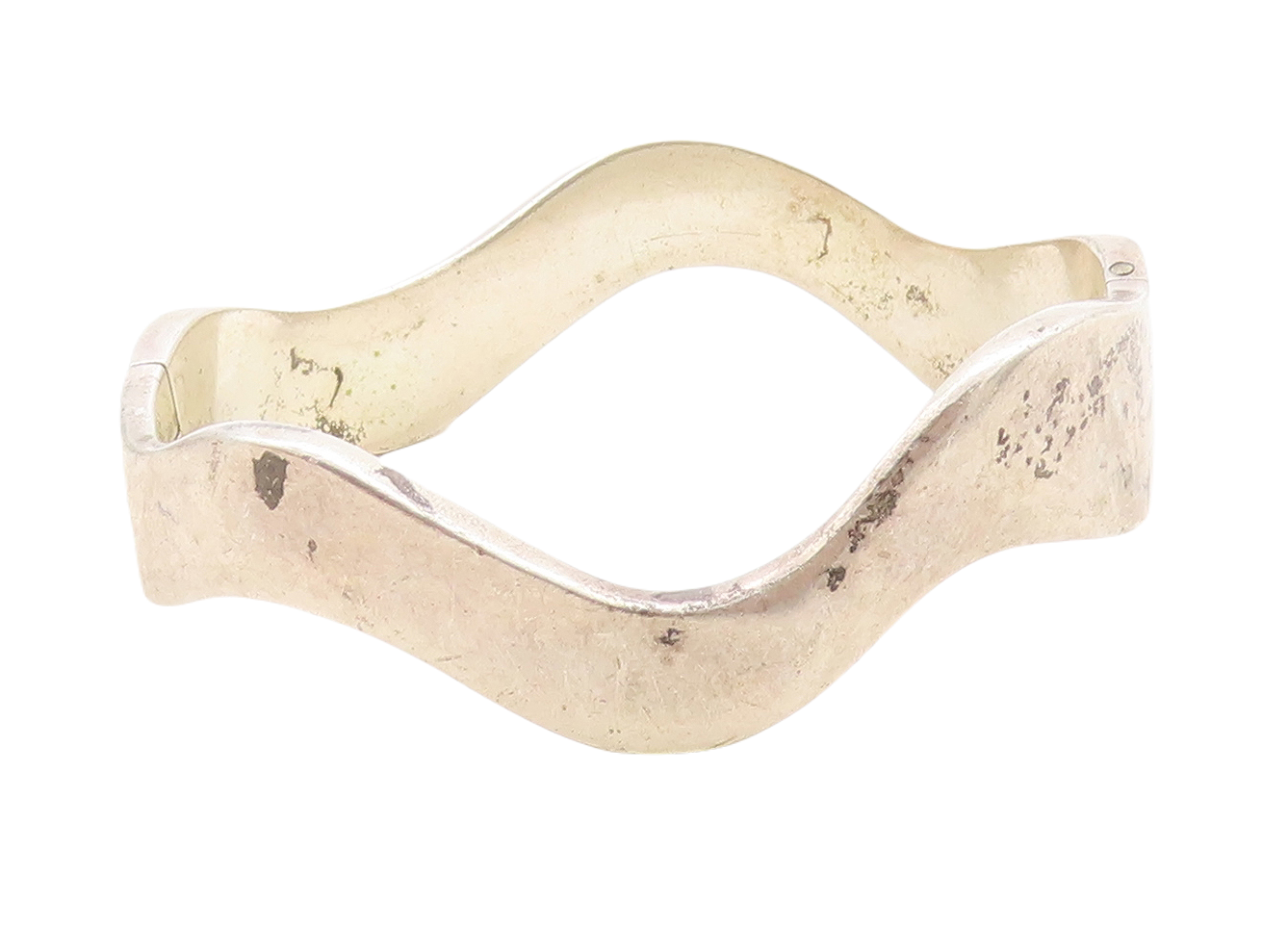 925 Sterling Silver  Vintage Modernist Smooth Wavy Bangle Bracelet  BT1733