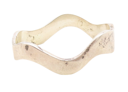 925 Sterling Silver  Vintage Modernist Smooth Wavy Bangle Bracelet  BT1733