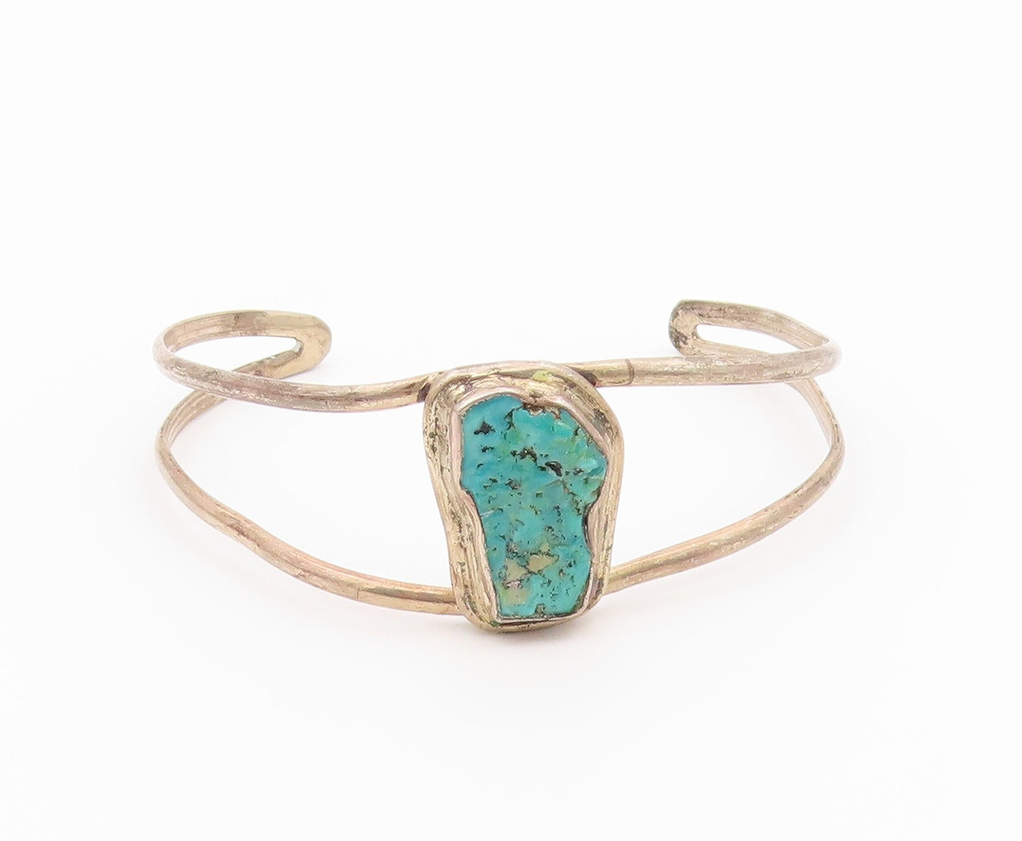 SOUTHWESTERN 925 Silver Vintage Rocky Turquoise Split Cuff Bracelet BT9697