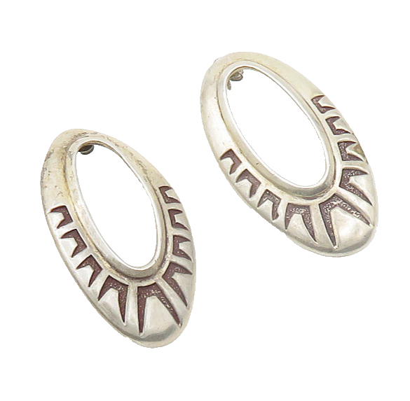 S.T.C. NAVAJO 925 Sterling Silver  Vintage Open Oval Drop Earrings  EG9480