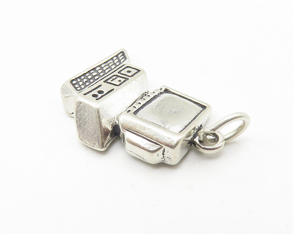 925 Sterling Silver  Vintage Old Fashioned Desk Top Computer Pendant  PT8148