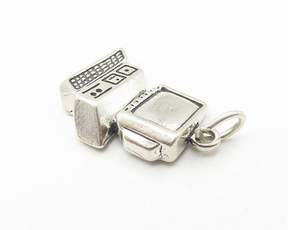 925 Sterling Silver  Vintage Old Fashioned Desk Top Computer Pendant  PT8148