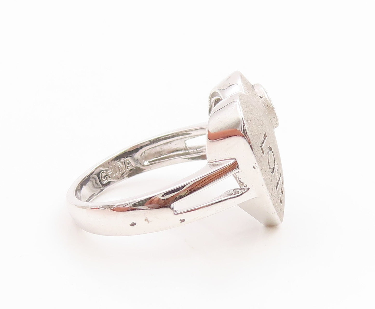 925 Sterling Silver Vintage Ring Modernist Topaz Love Heart Band  Sz 8  RG35978