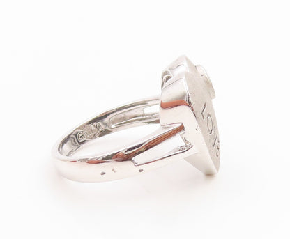 925 Sterling Silver Vintage Ring Modernist Topaz Love Heart Band  Sz 8  RG35978