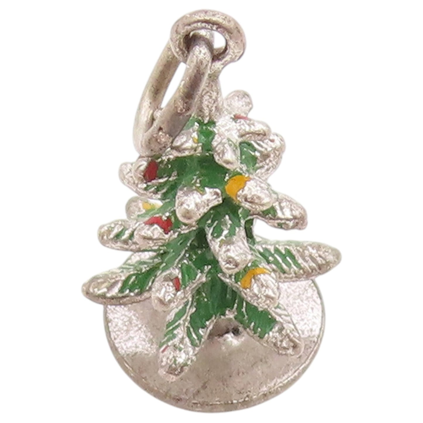 925 Sterling Silver Vintage Pendant Enameled Cozy Christmas Tree Charm  PT26454