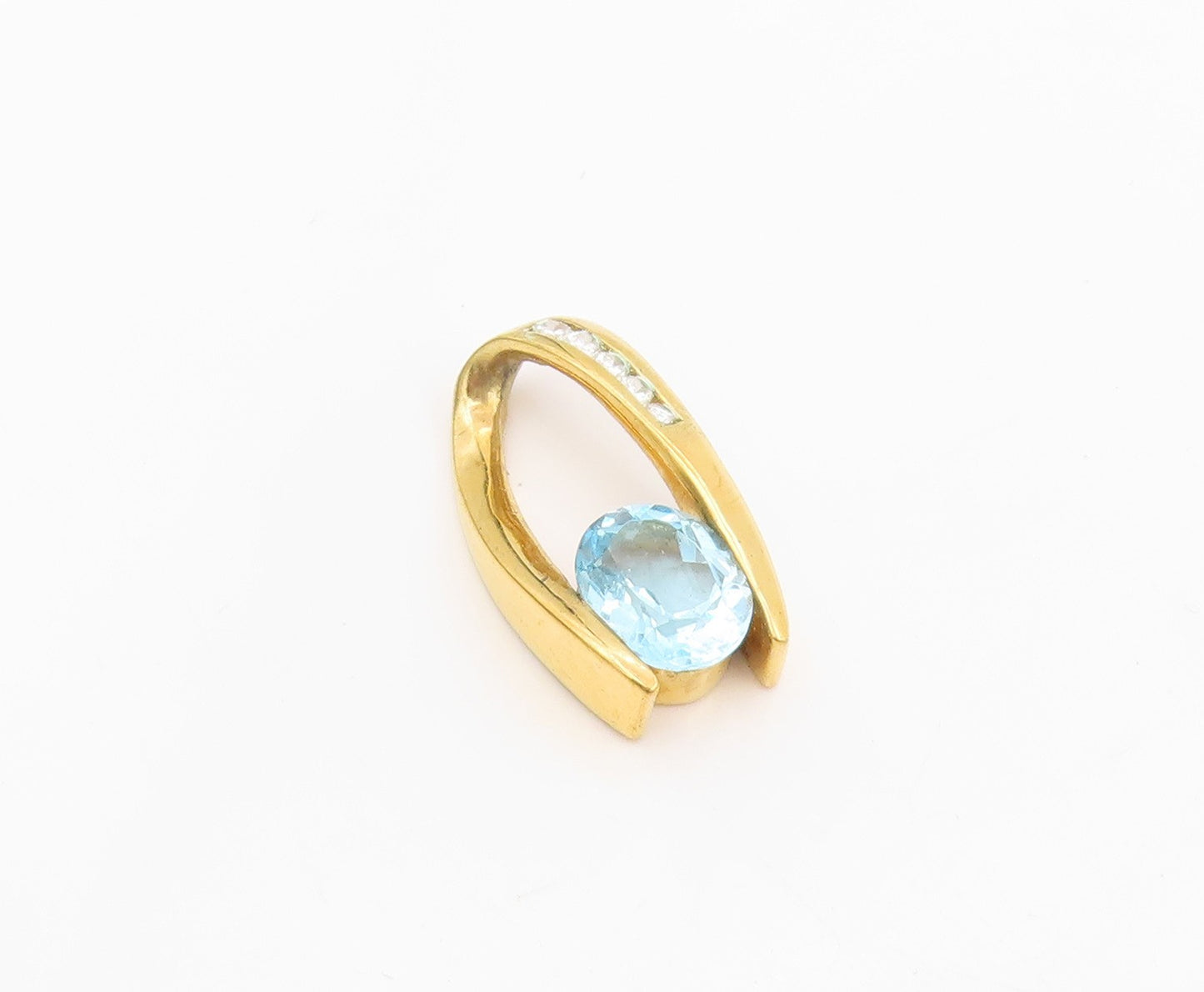 925 Sterling Silver Vintage Pendant Gold Plated Blur Topaz & CZ Charm  PT25625