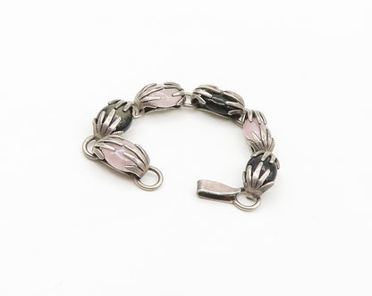 ROSI MEXICO 925 Silver  Vintage Black Onyx & Rose Quartz Chain Bracelet BT6957