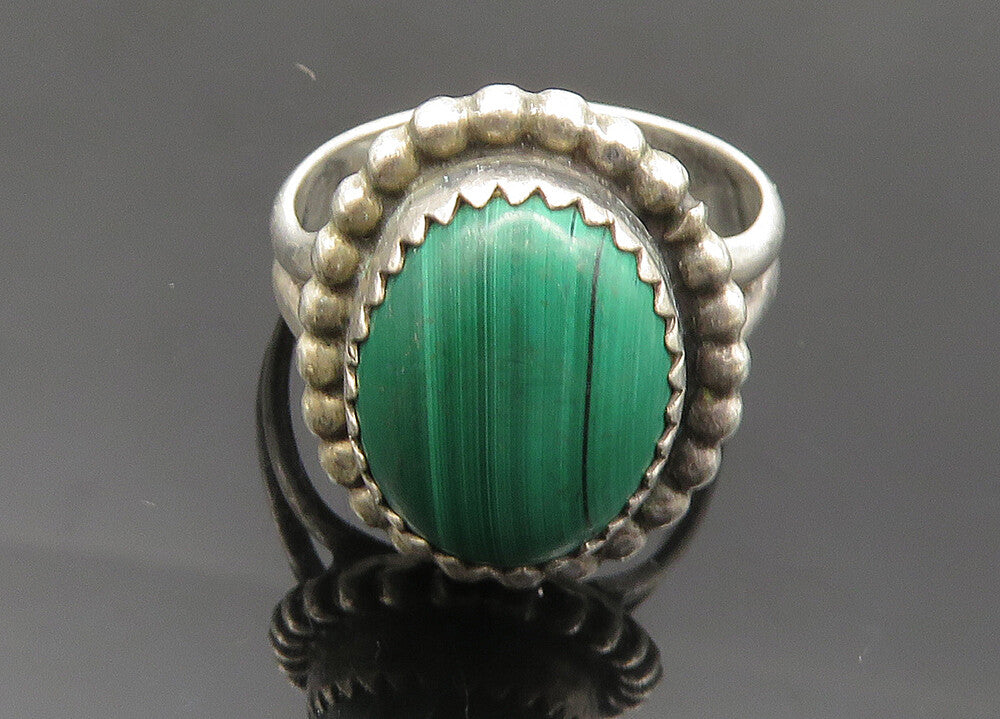 SCOTT DAVE NAVAJO 925 Silver  Vintage Malachite Cocktail Ring Sz 7  RG20067