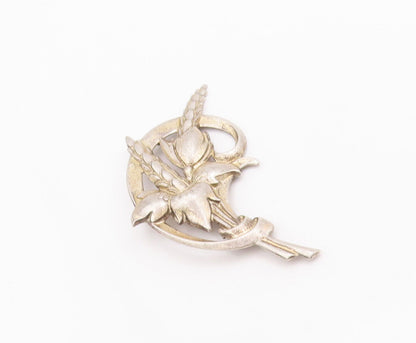 925 Sterling Silver Vintage Brooch Pin Solid Floral Bouquet Carved  BP10940