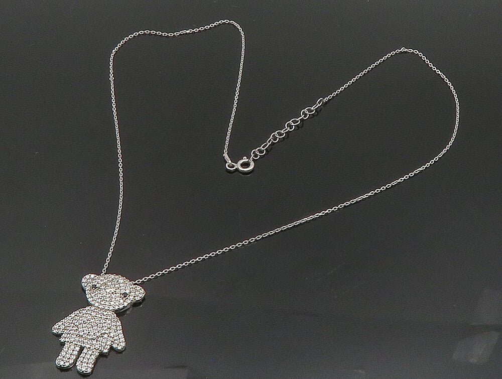 925 Sterling Silver  Vintage Dainty Lady Topaz Bear Necklace  NE3832