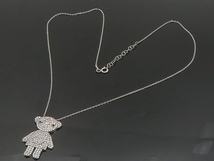 925 Sterling Silver  Vintage Dainty Lady Topaz Bear Necklace  NE3832