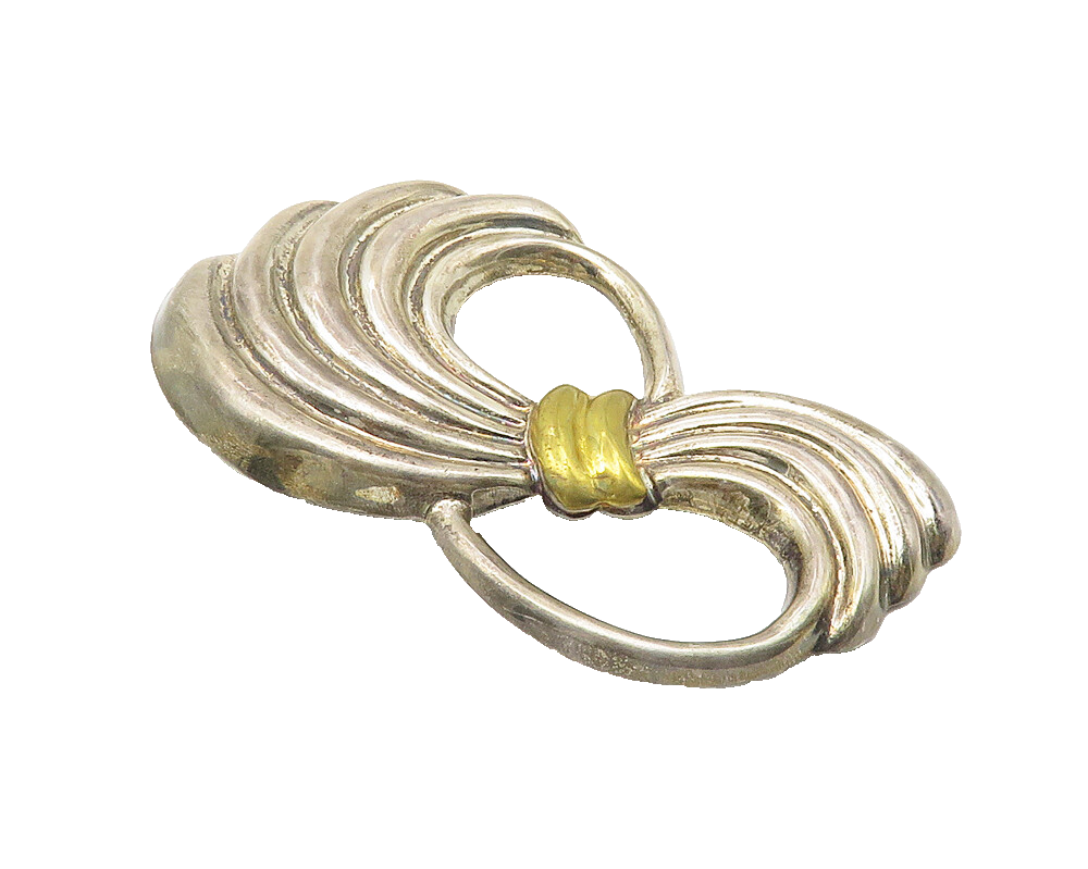 MEXICO 925 Sterling Silver  Vintage Two Tone Swirl Bow Brooch Pin  BP4280