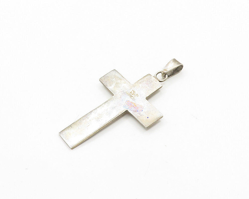 MEXICO 925 Silver  Vintage Religious Cross Etched Pattern Pendant  PT15457